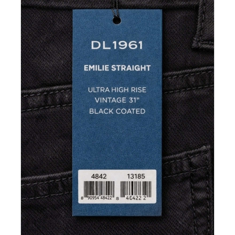 DL1961 Emilie Straight Black Coated Ultimate Knit Ultra High Rise 31" Jeans - Picture 14 of 15
